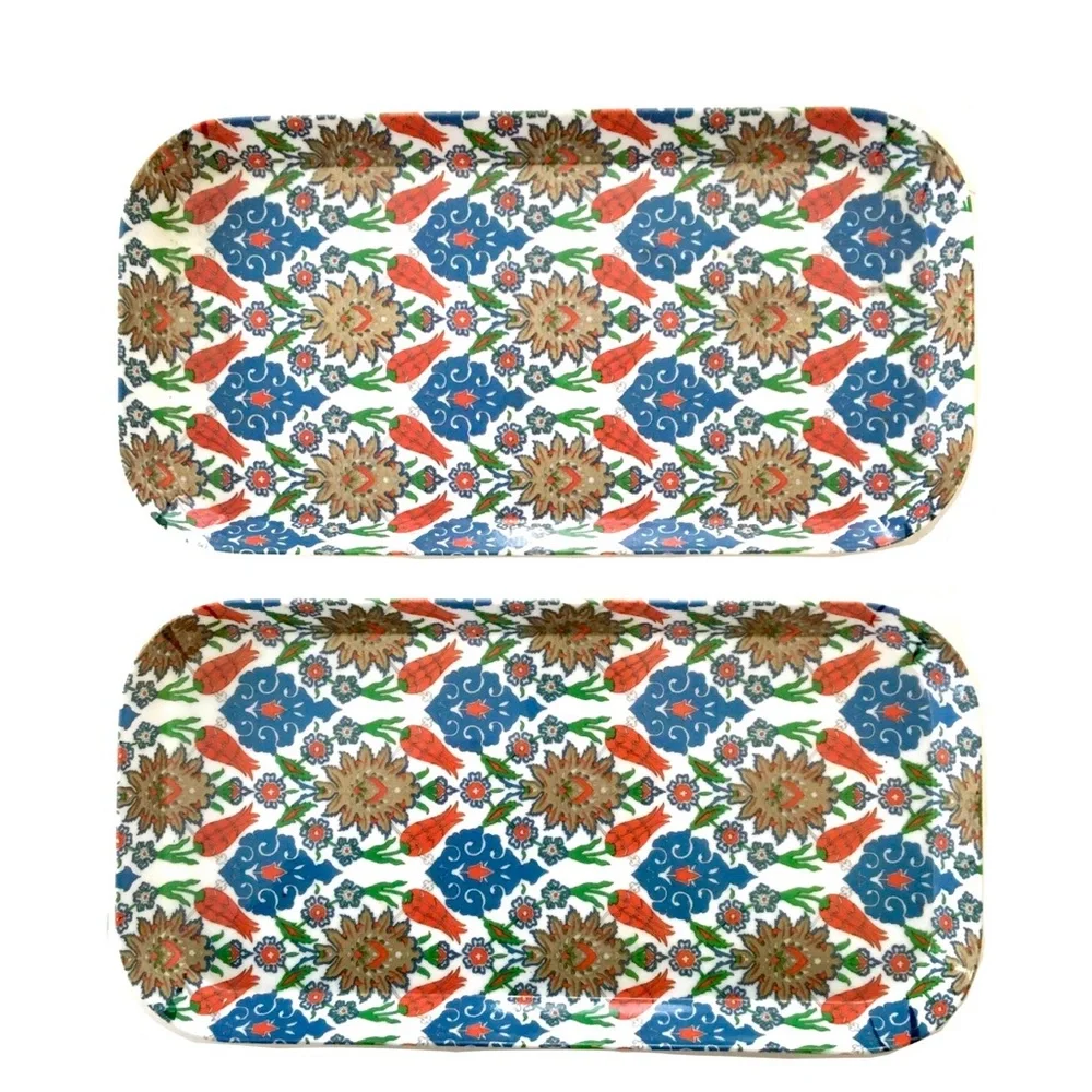 Vintage Set of Two Melamine Trays in Retro Print